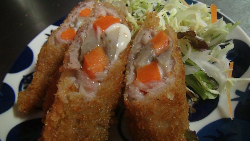 野菜とチーズの肉巻きフライ